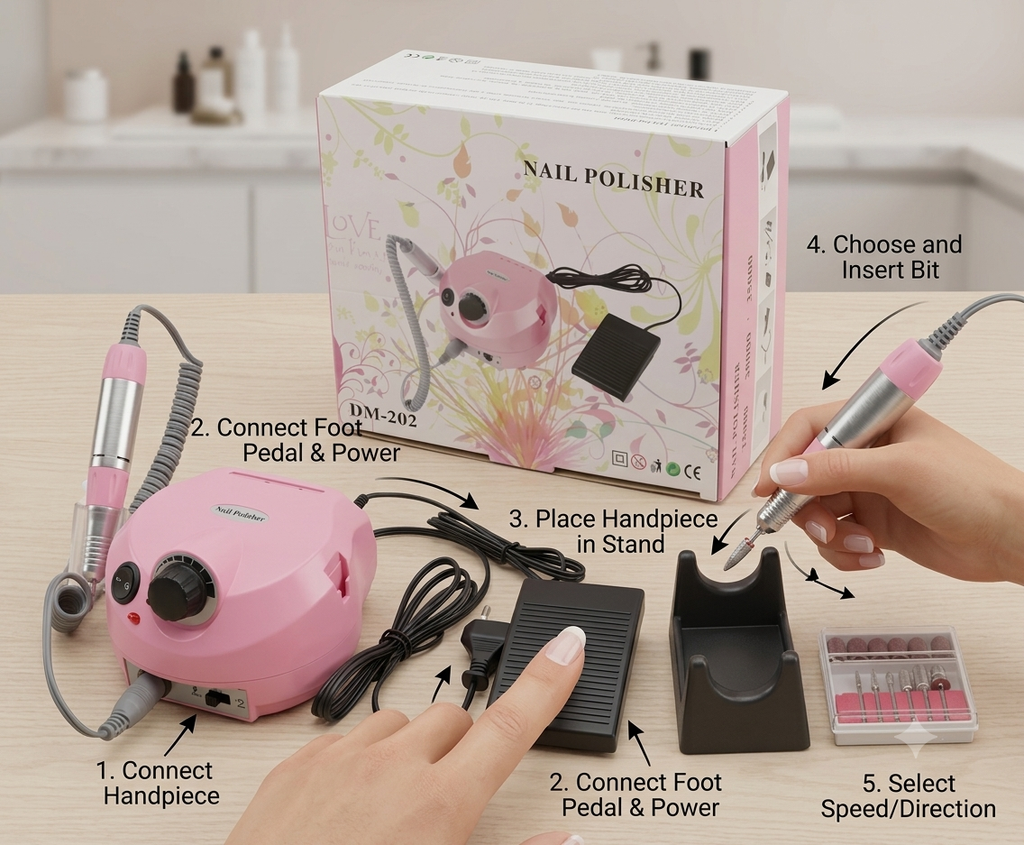 💅 DM-202 Professional Electric Nail Drill Machine — Complete Nail Care Set