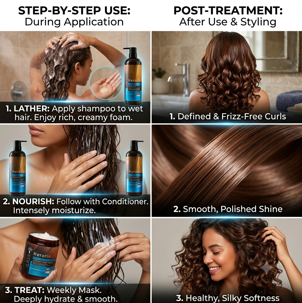 ✨ Keratin Hair Care 3-Piece Set — Shampoo + Conditioner + Creamy Hair Mask