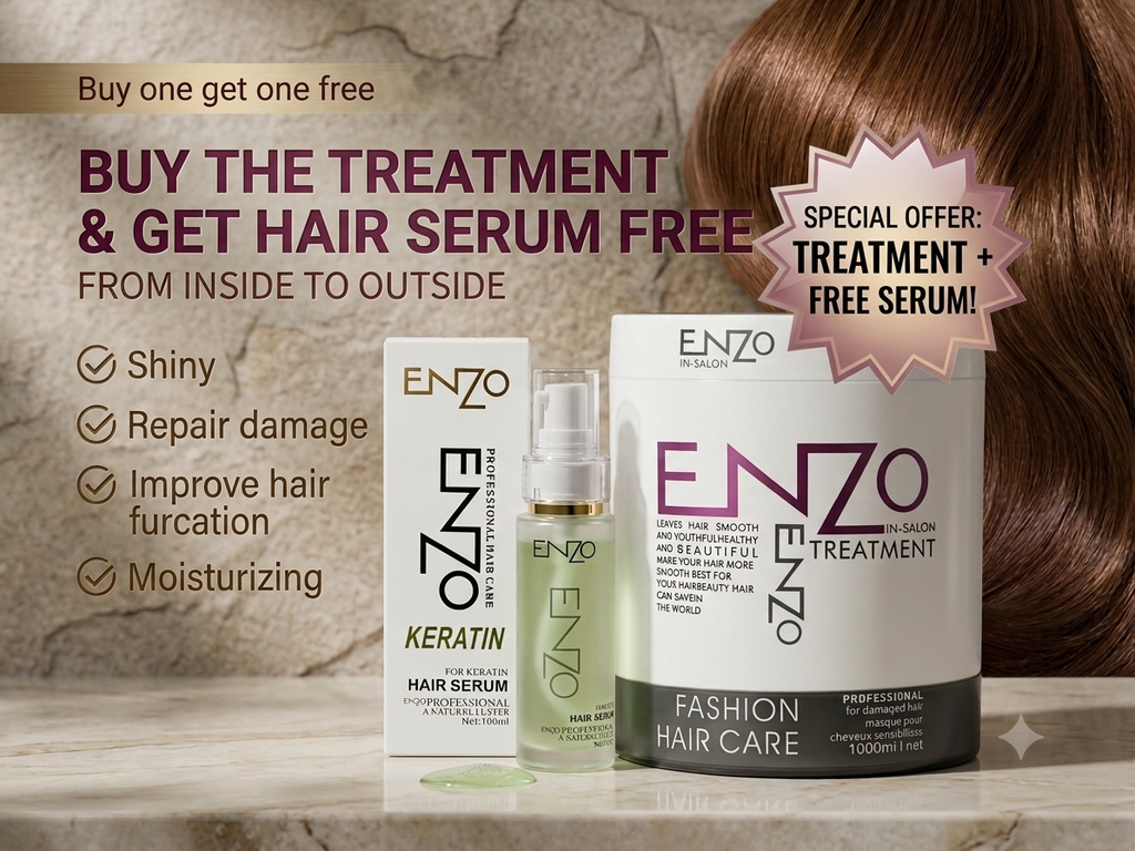 🎁✨ Special Offer: Buy the Treatment & Get the ENZO Keratin Hair Serum (100ml) FREE!