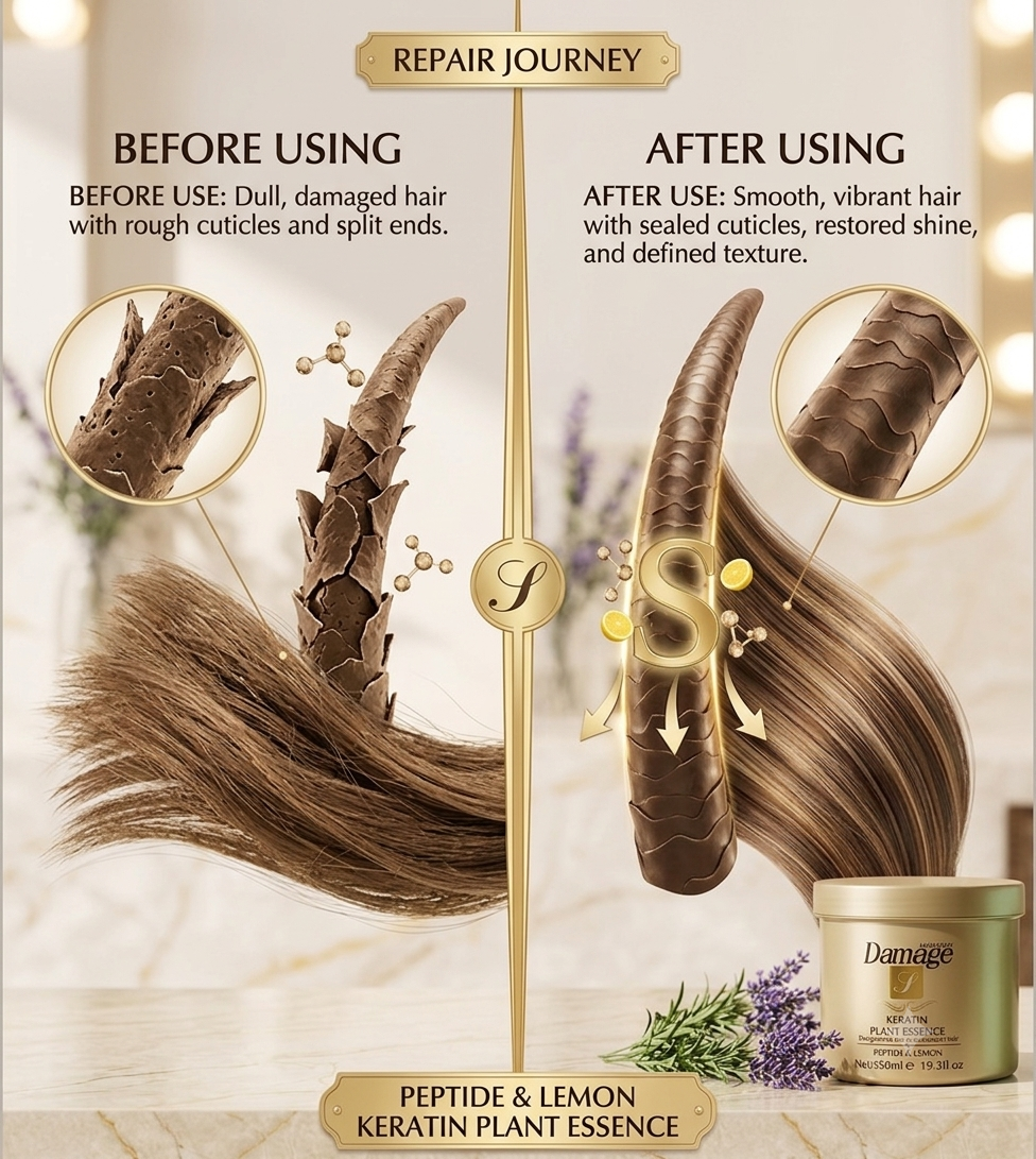 🍋 Damage Hair Care — Keratin Plant Essence Hair Mask | Peptide & Lemon | 550ml